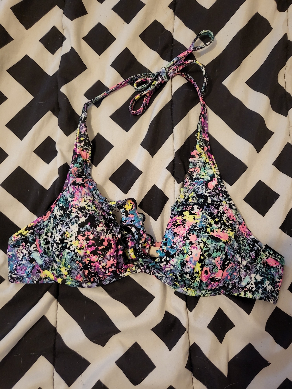 Victorias Secret Colorful Splatter Halter Bikini Top Size 34A Multicolored